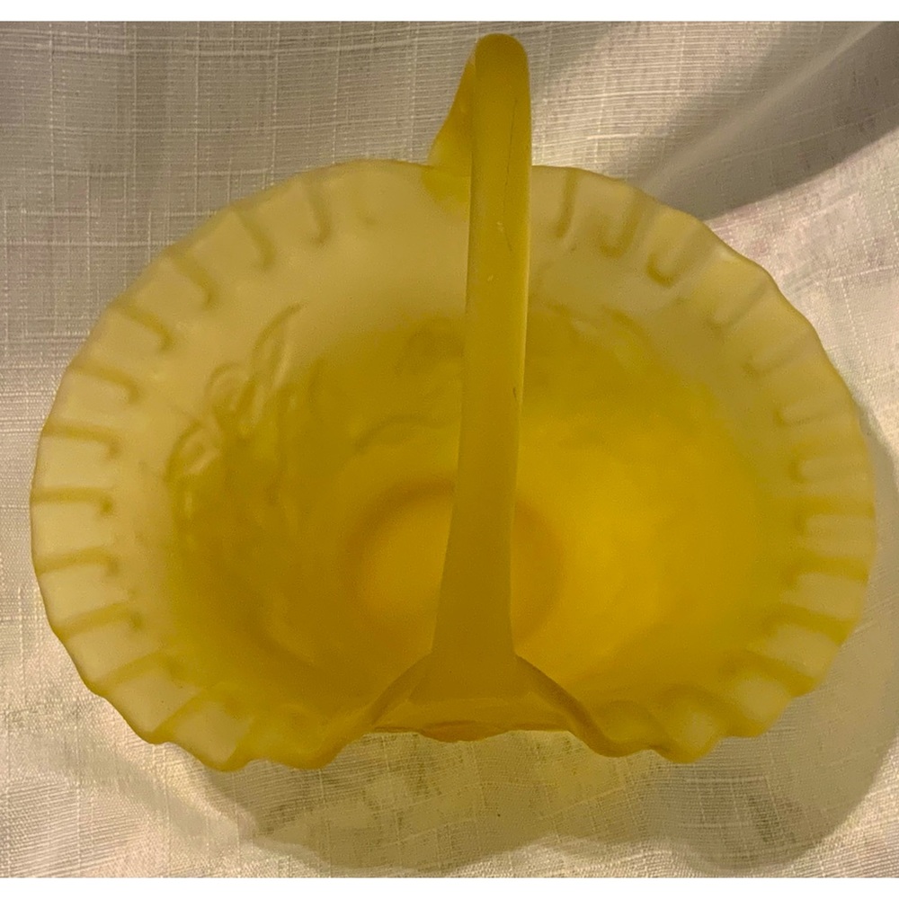 Vintage Westmoreland Glass Yellow Satin Basket Rose and Trellis Pattern